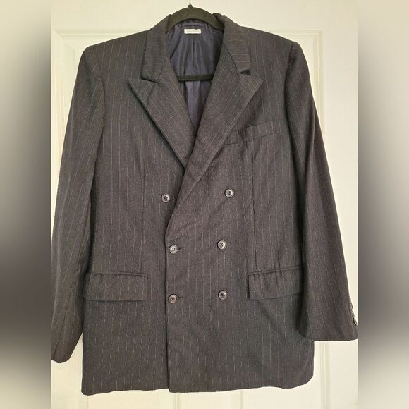 Brioni double breasted black and blue striped wool jacket size 39/49 - Picture 1 of 12